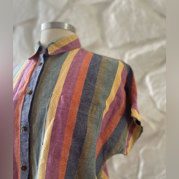 Madewell Short Sleeve Tie Front Rainbow Striped Button Up Shirt Small - Picture 5 of 8